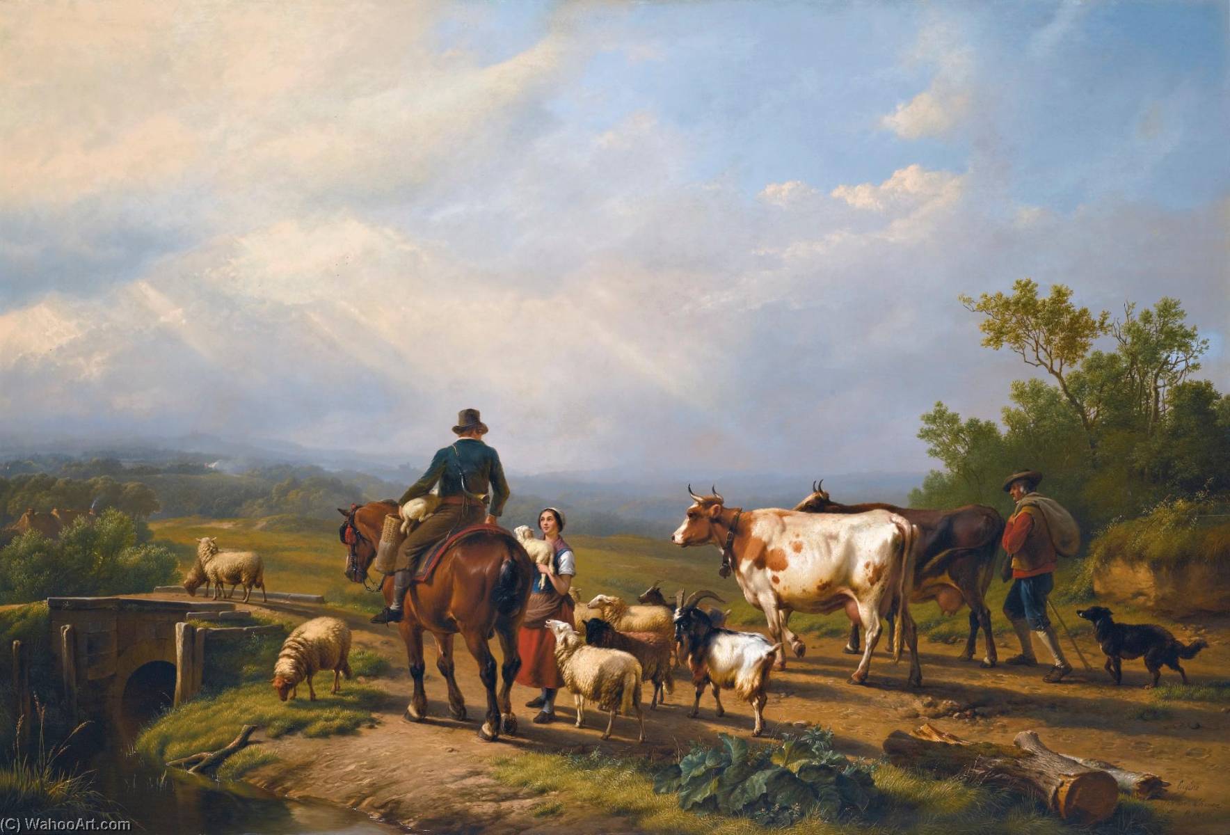 Rider Conversing With A Shepherdess In An Extensive Landscape — Eugène Joseph Verboeckhoven