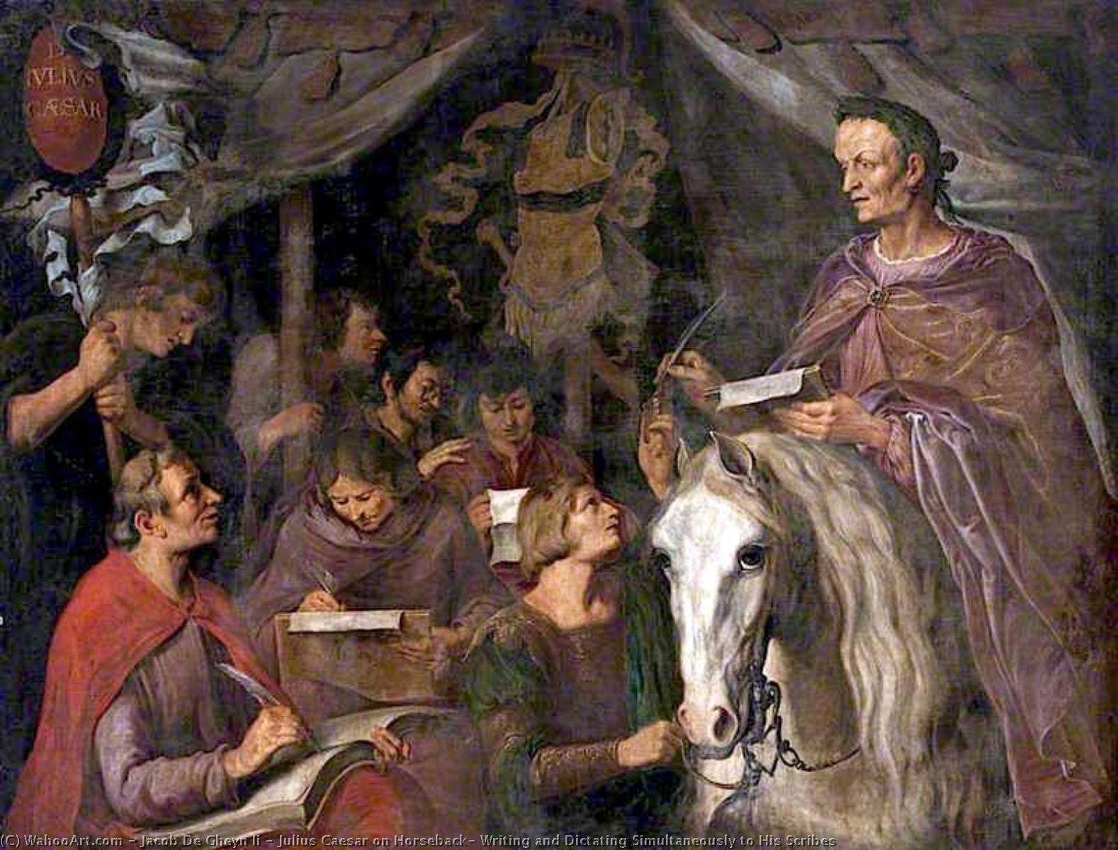 Julius Caesar On Horseback, Writing And Dictating Simultaneously To His Scribes — Jacob De Gheyn Ii