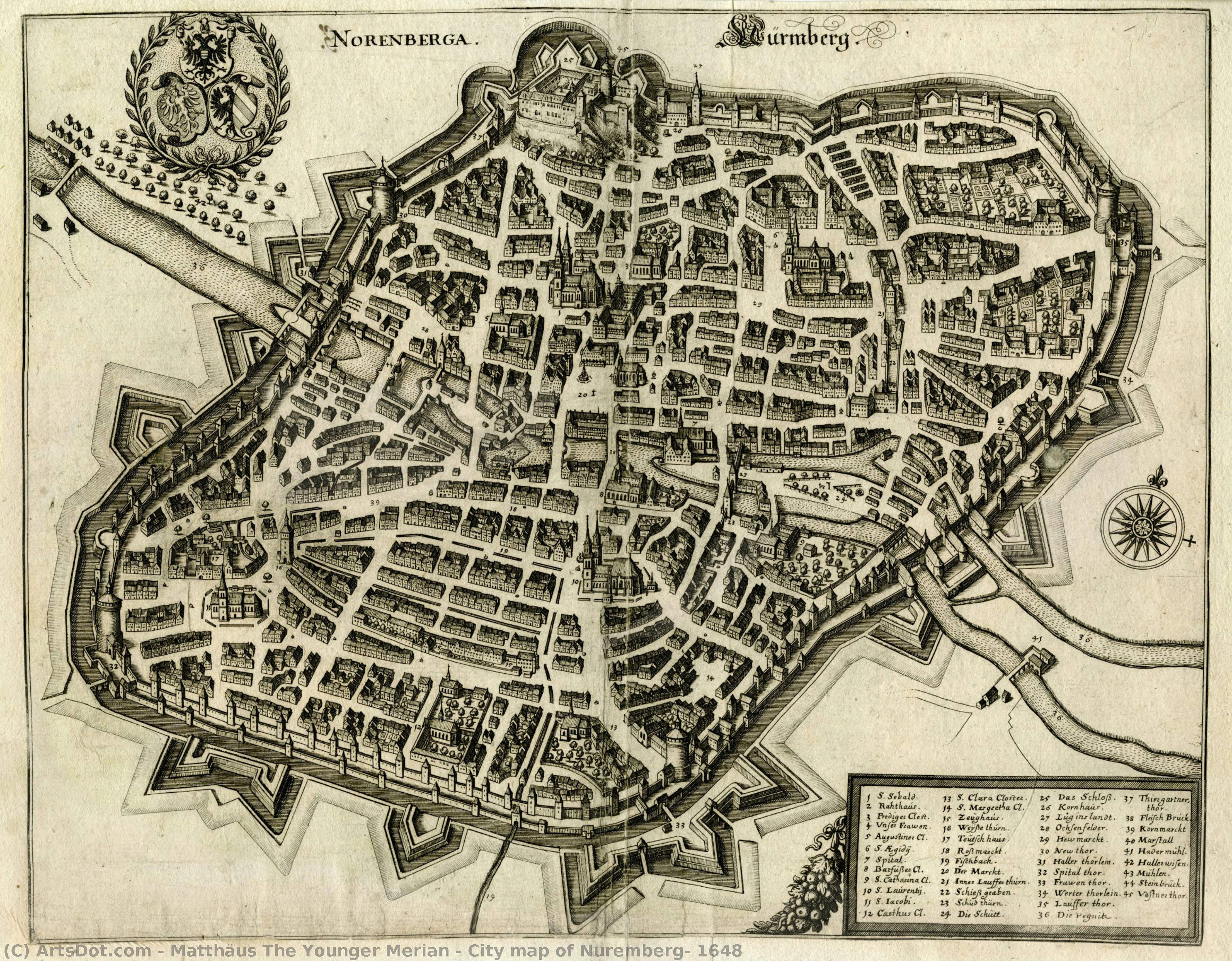 City Map Of Nuremberg, 1648 — Matthäus Merian Der Jüngere