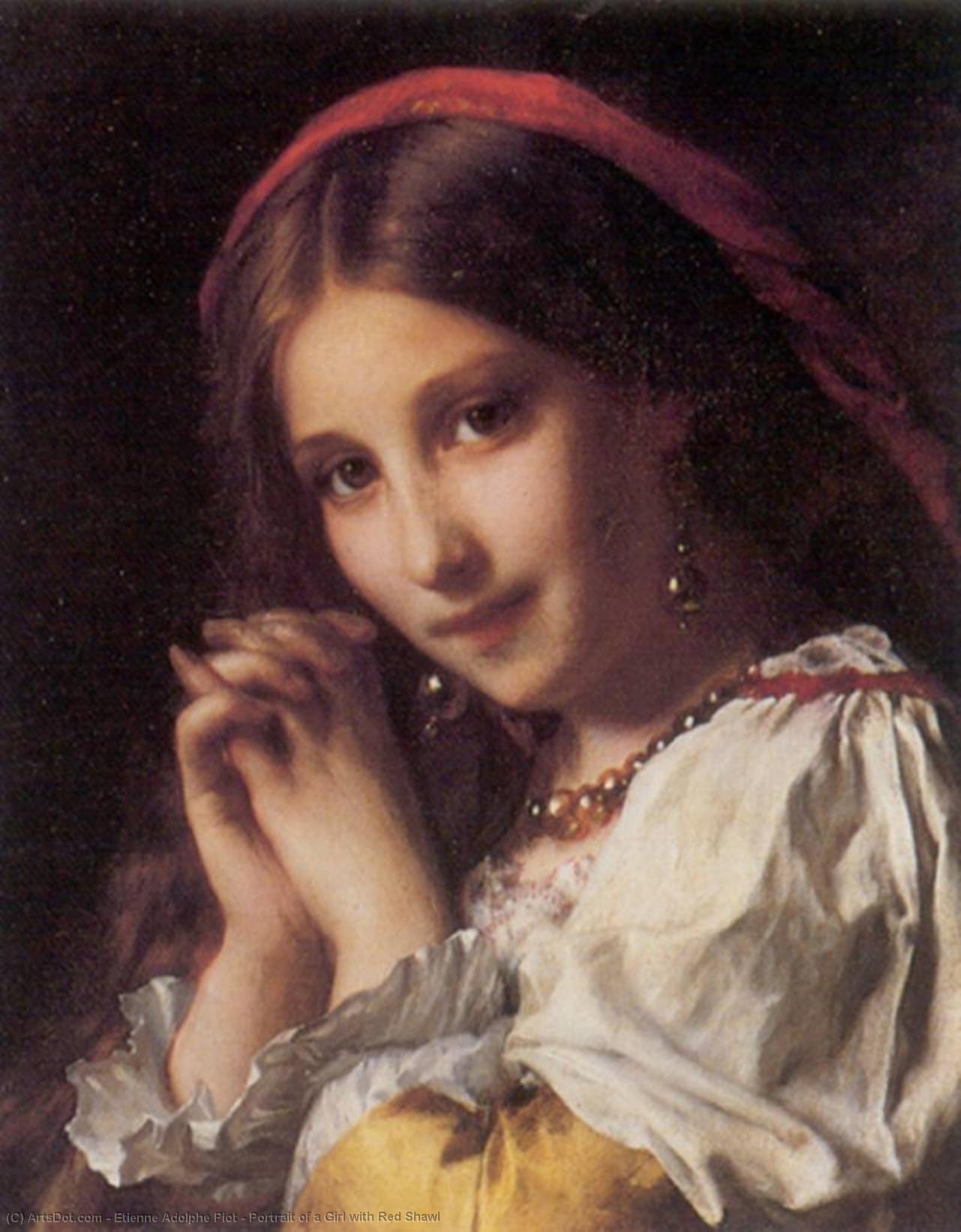 Portrait Of A Girl With Red Shawl — Etienne Adolphe Piot
