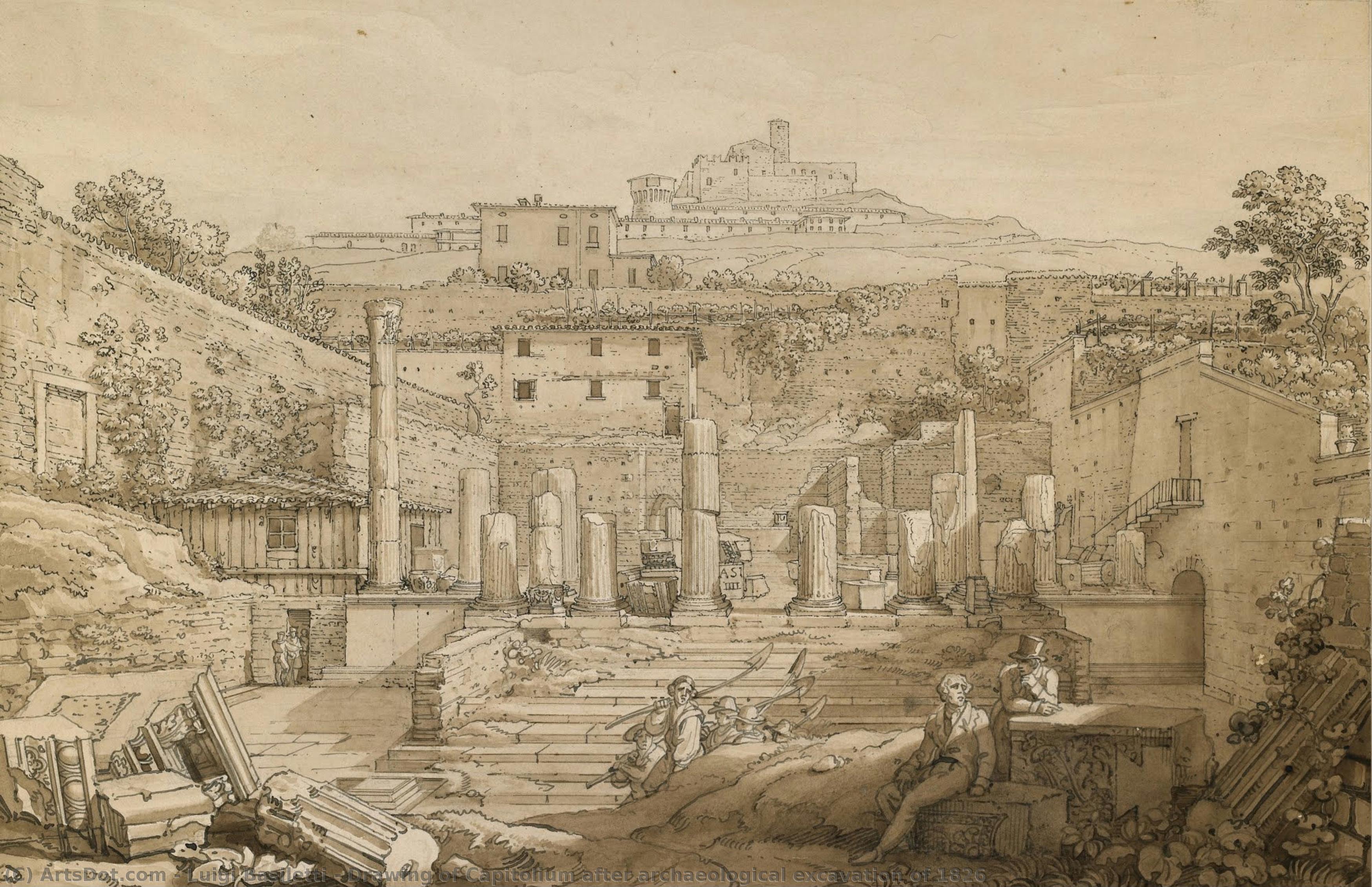 Drawing Of Capitolium After Archaeological Excavation Of 1826 — Luigi Basiletti
