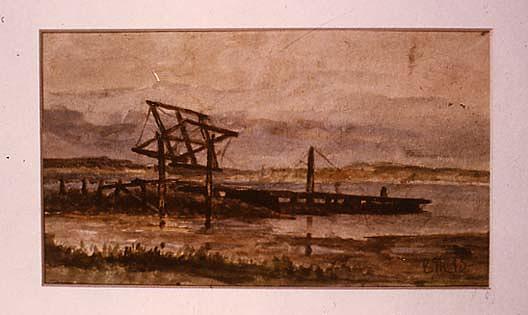 Landscape With Dock, Sea, And Beach, (painting) — Edward Mitchell Bannister