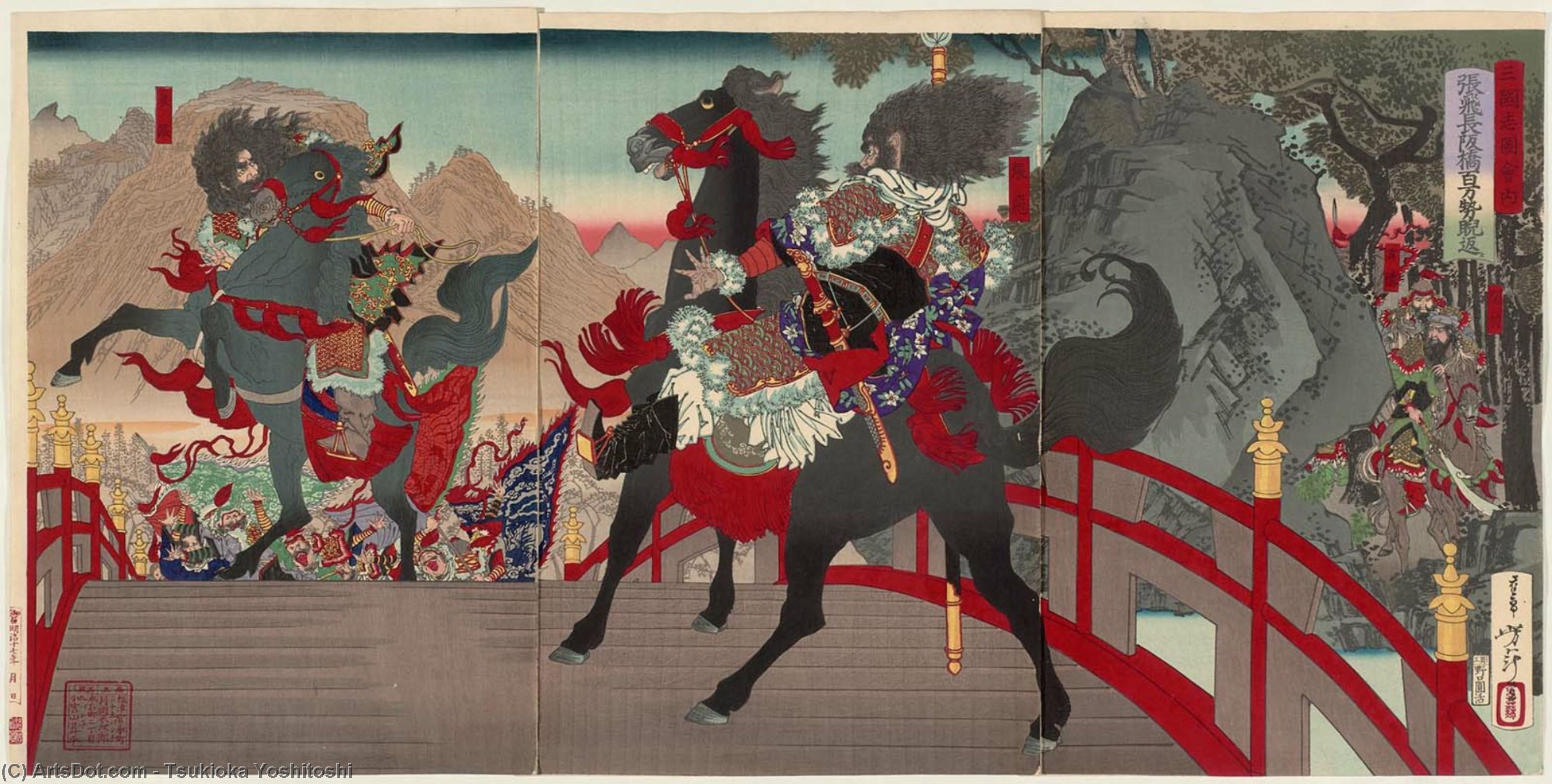 Zhang Fei At Zhangban Bridge Glares Back At The Enemy Force Of A Million — Tsukioka Yoshitoshi