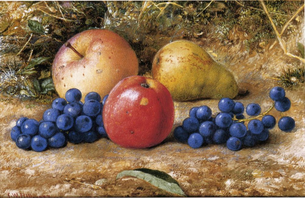 Still Life With Grapes, Apples And Pear — John William Hill