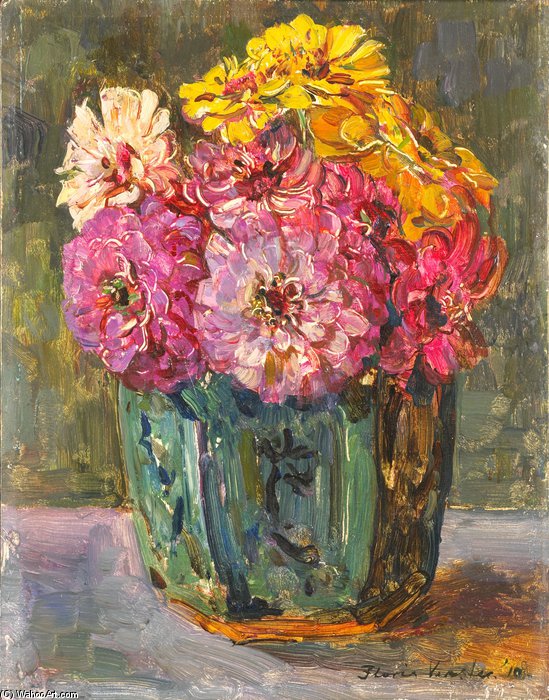 Stillife With Zinnias In A Ginger Pot — Floris Verster
