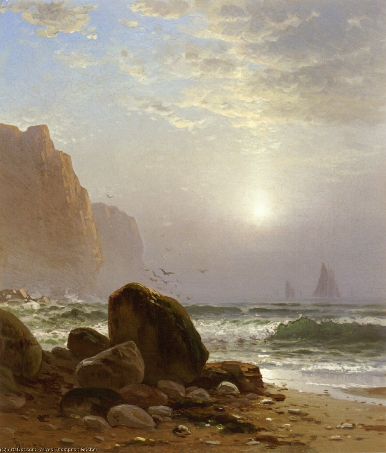 Rocky Coastal Scene With A View Of Passing Ships — Alfred Thompson Bricher