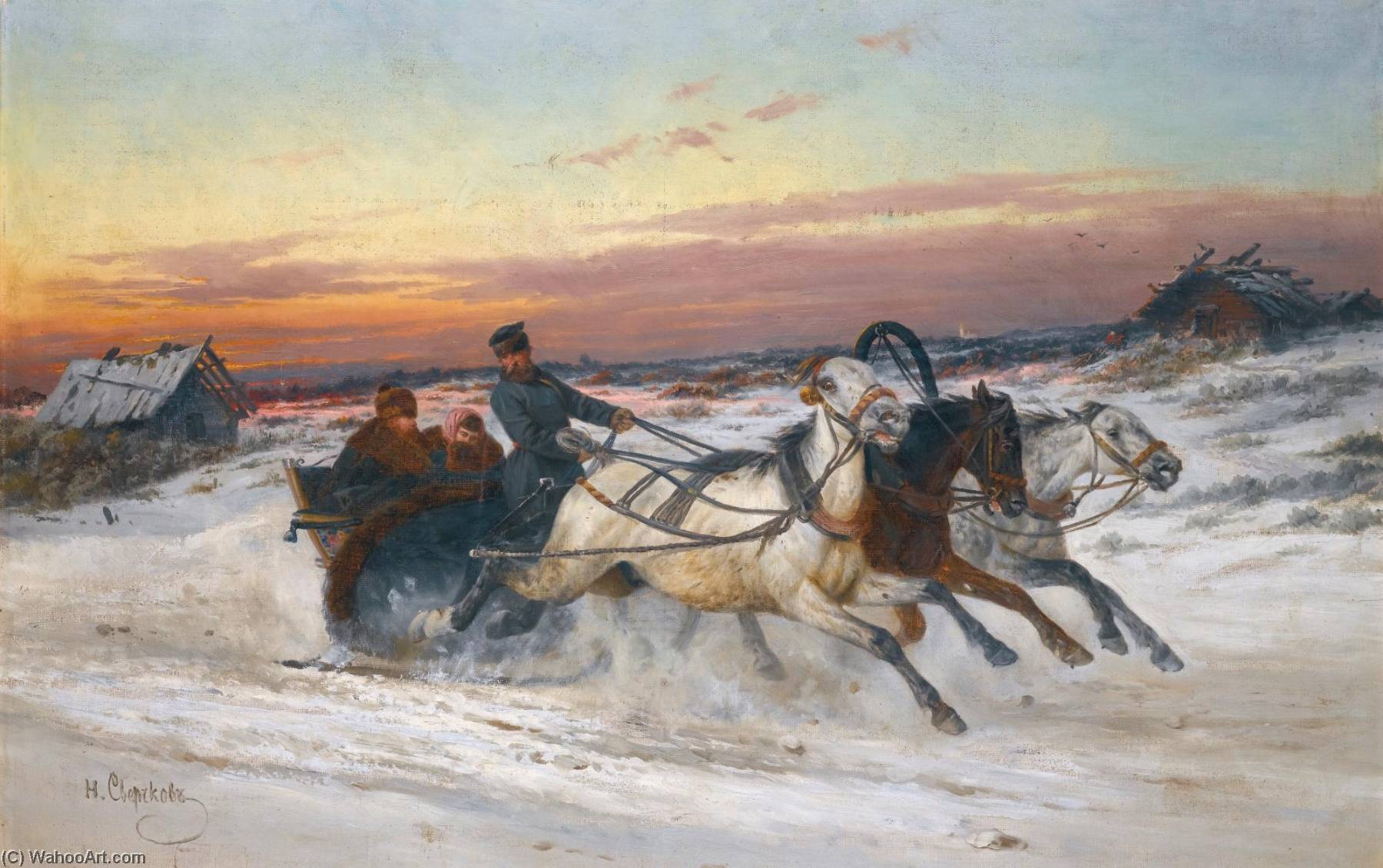 Troika At Sunset — Nikolai Egorovich Sverchkov