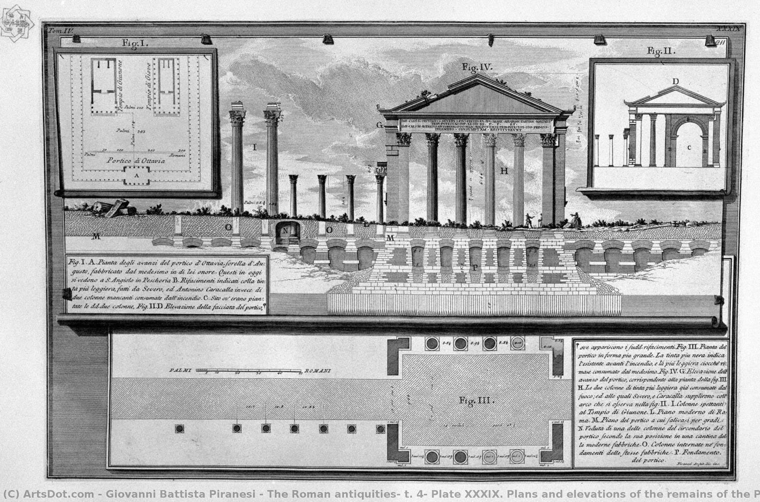 The Roman Antiquities, T. 4, Plate Xxxix. Plans And Elevations Of The Remains Of The Portico D`ottavia. — Giovanni Battista Piranesi