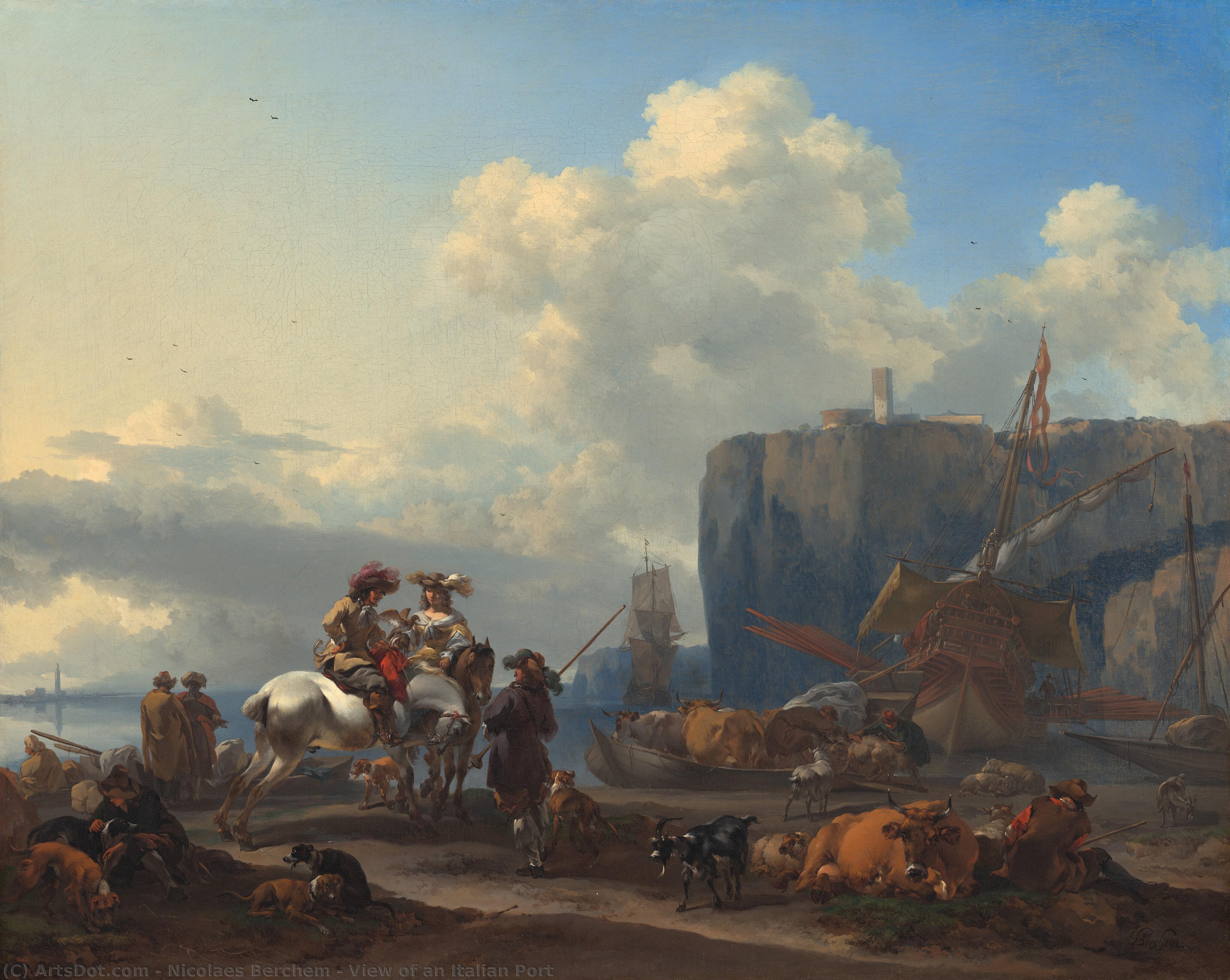 View Of An Italian Port — Nicolaes Berchem