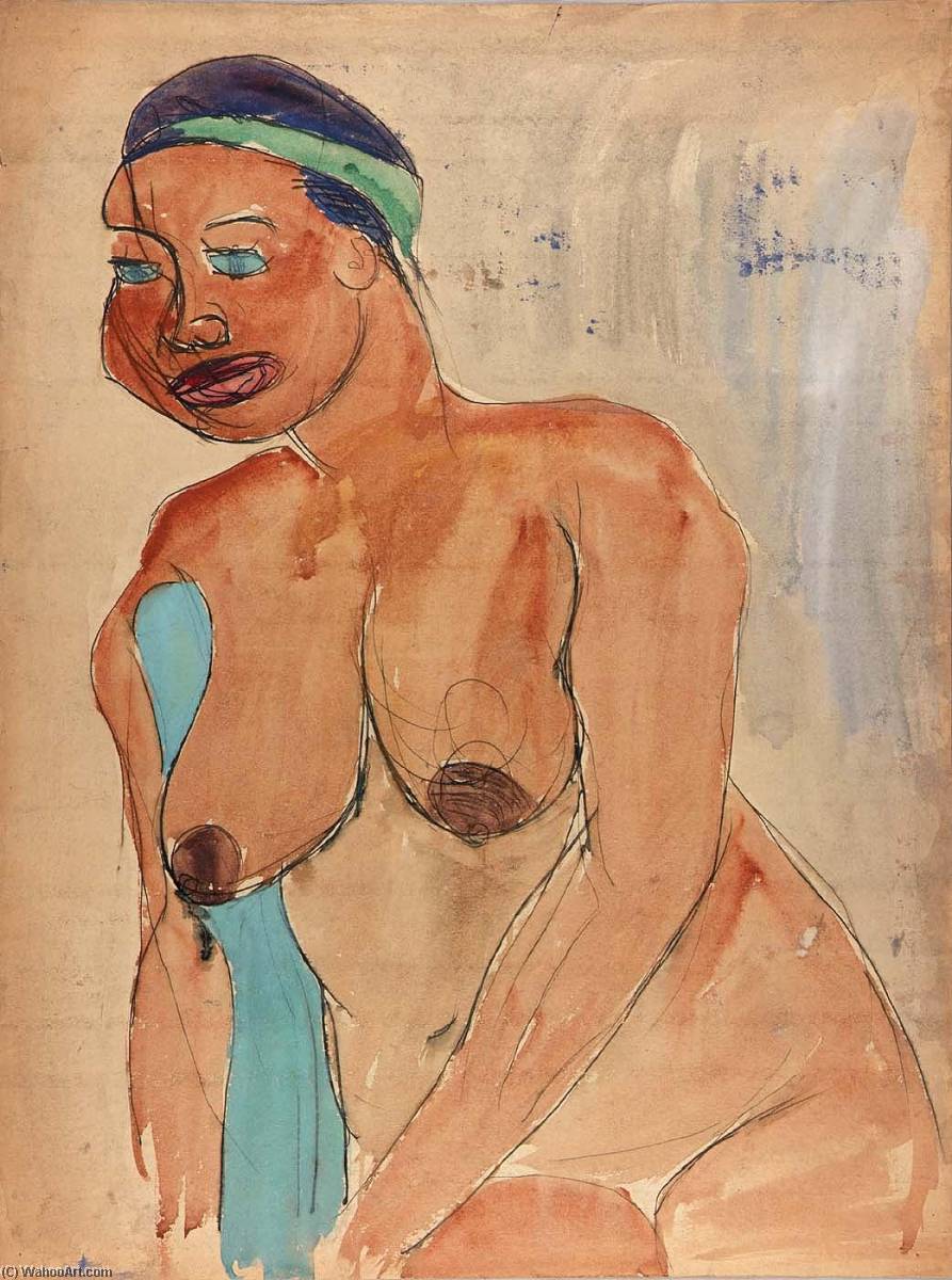 Seated Female Nude With Green Headband — ウィリアム・h・ジョンソン