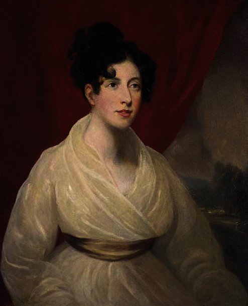 Portrait Of A Lady, Seated Half-length, In A White Dress, A Landscape Beyond — George Henry Harlow