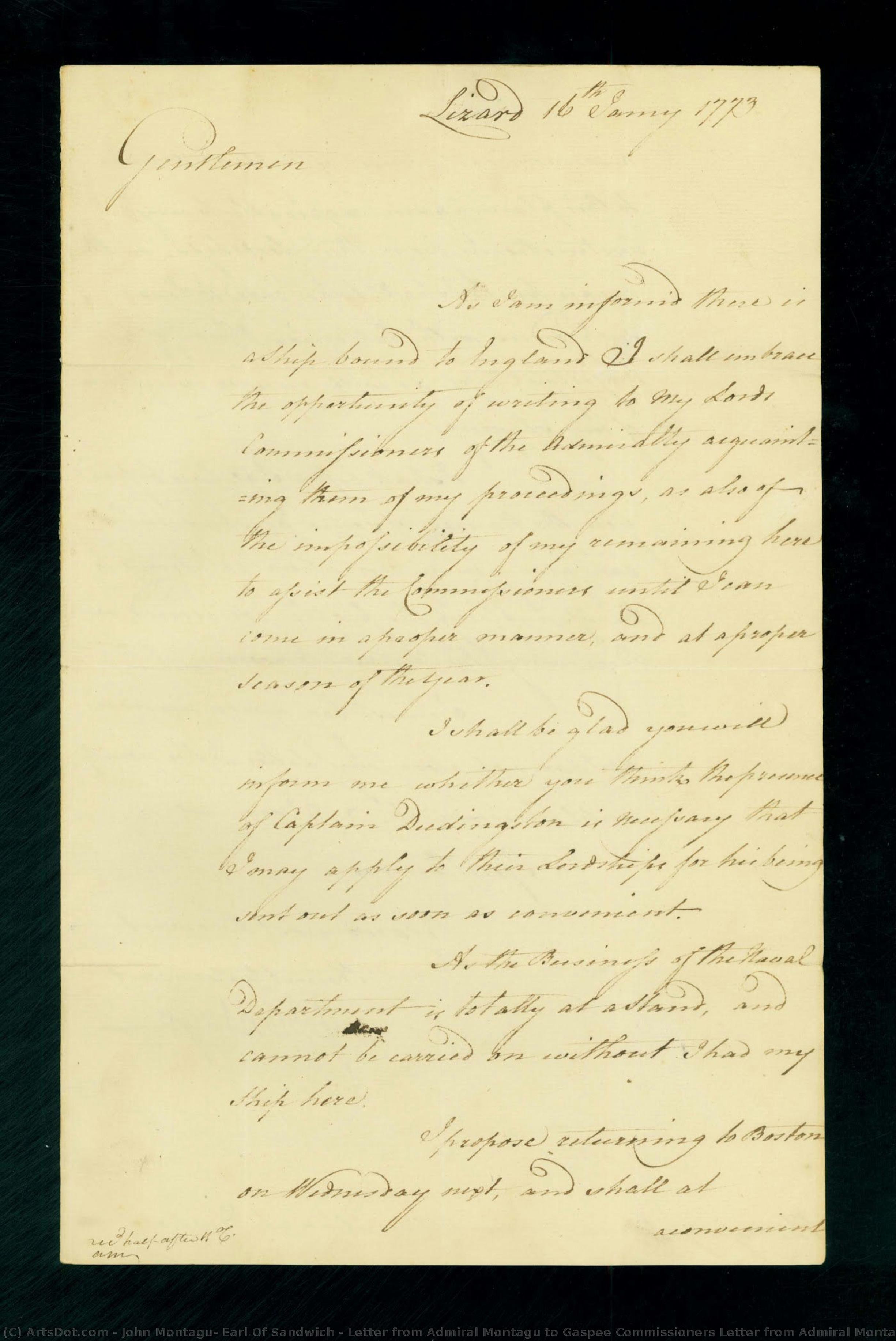 Letter From Admiral Montagu To Gaspee Commissioners Letter From Admiral Montagu To Gaspee Commissioners, Page 1 — John Montagu, Earl Of Sandwich