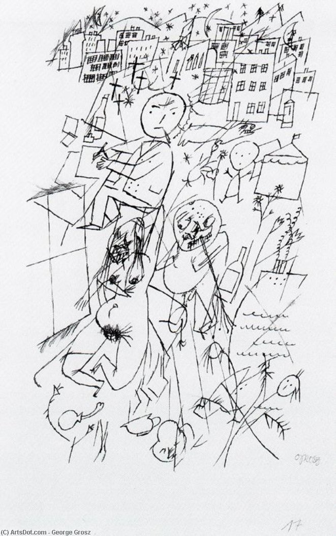 Street Scene With Signatories — George Grosz
