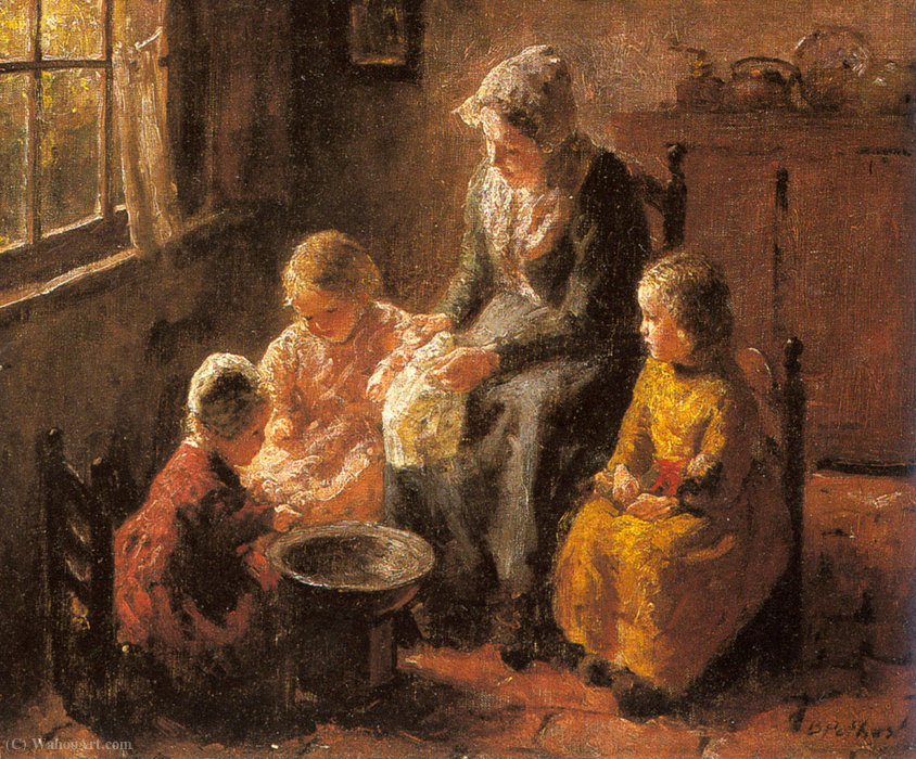 Mother And Children In An Interior — Bernard Pothast