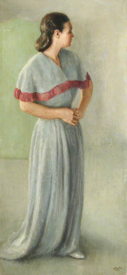 Portrait Of A Lady In A Grey Evening Gown — Georges Van Houten