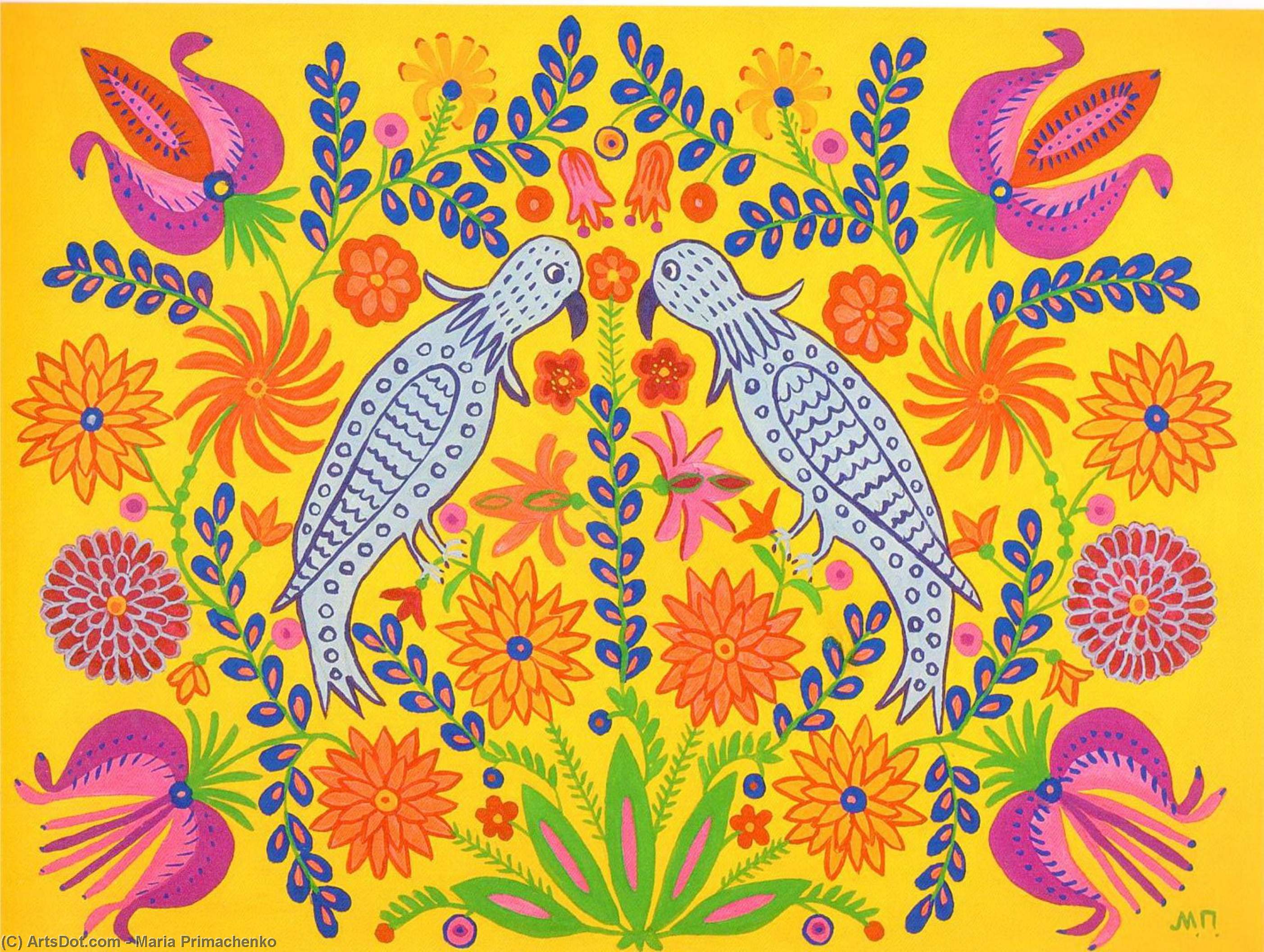 Two Parrots Took A Walk Together In Spring — Maria Primachenko
