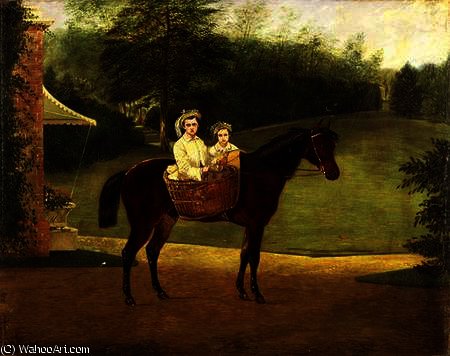 Portrait Of Two Girls In A Pannier On A Pony — Samuel Henry Gordon Alken