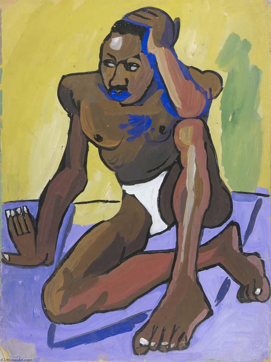 Seated Male Model With Mustache — William H. Johnson