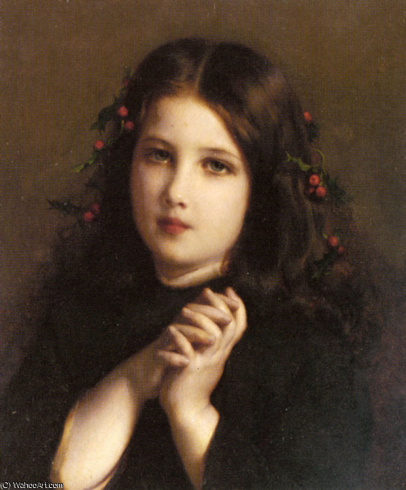 A Young Girl With Holly Berries In Her Hair — Etienne Adolphe Piot