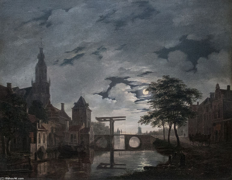 Dutch Town By Moonlight — Bartholomeus Johannes Van Hove
