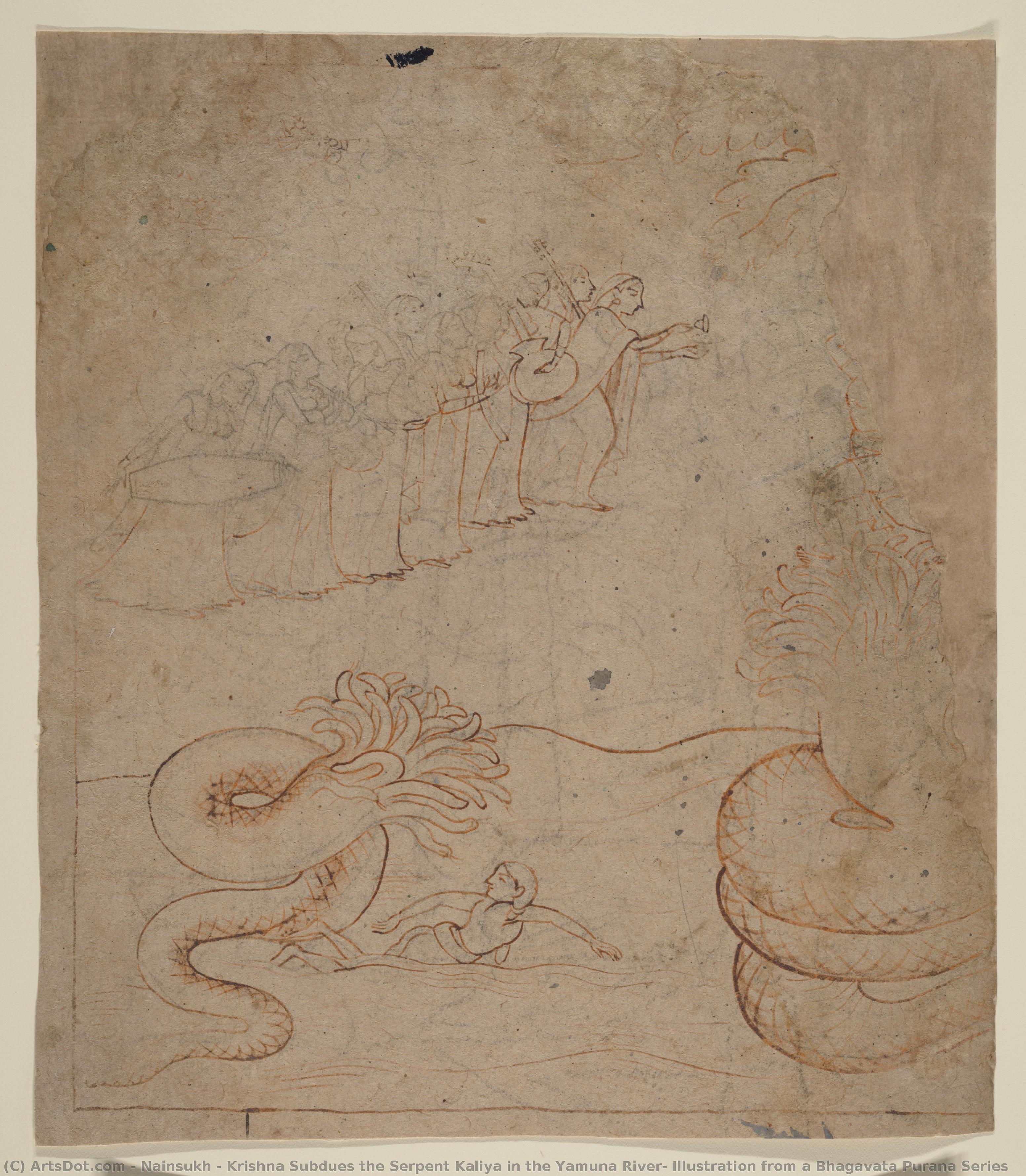Krishna Subdues The Serpent Kaliya In The Yamuna River: Illustration From A Bhagavata Purana Series — Nainsukh