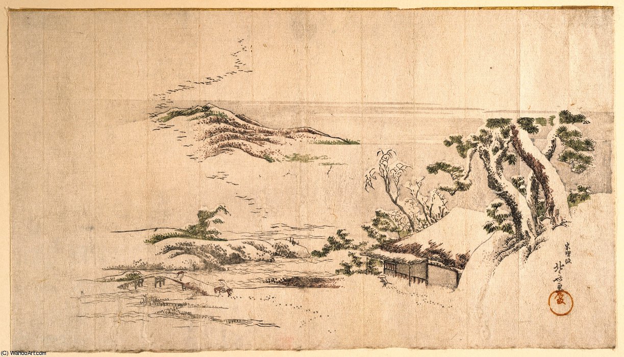 A Snow Clad Landscape With Gray Clouds — Katsushika Hokusai