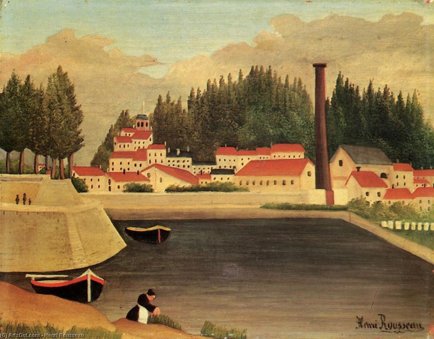 Village Near A Factory — Henri Julien Félix Rousseau (le Douanier)