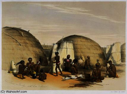 Zulu Kraal At Umlazi With Huts And Screens — George French Angas
