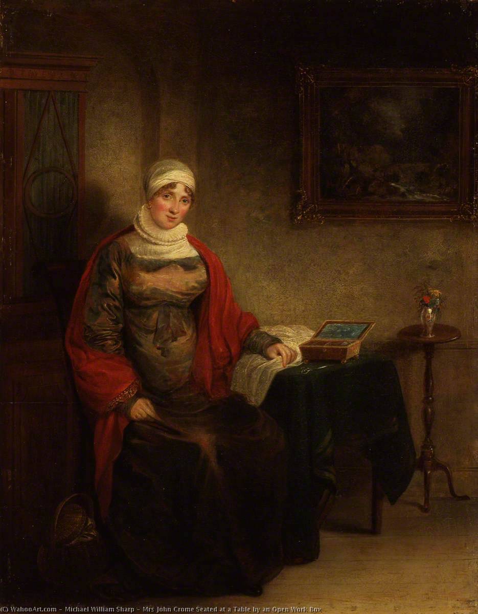 Mrs John Crome Seated At A Table By An Open Work Box — Michael William Sharp