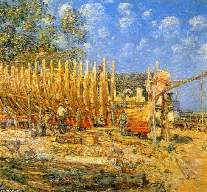 Building The Schooner, Provincetown — Frederick Childe Hassam