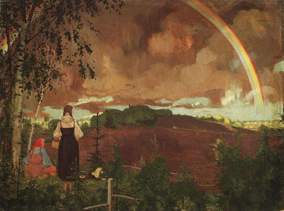 Landscape With Two Peasant Girls And A Rainbow — Konstantin Andreevic Somov