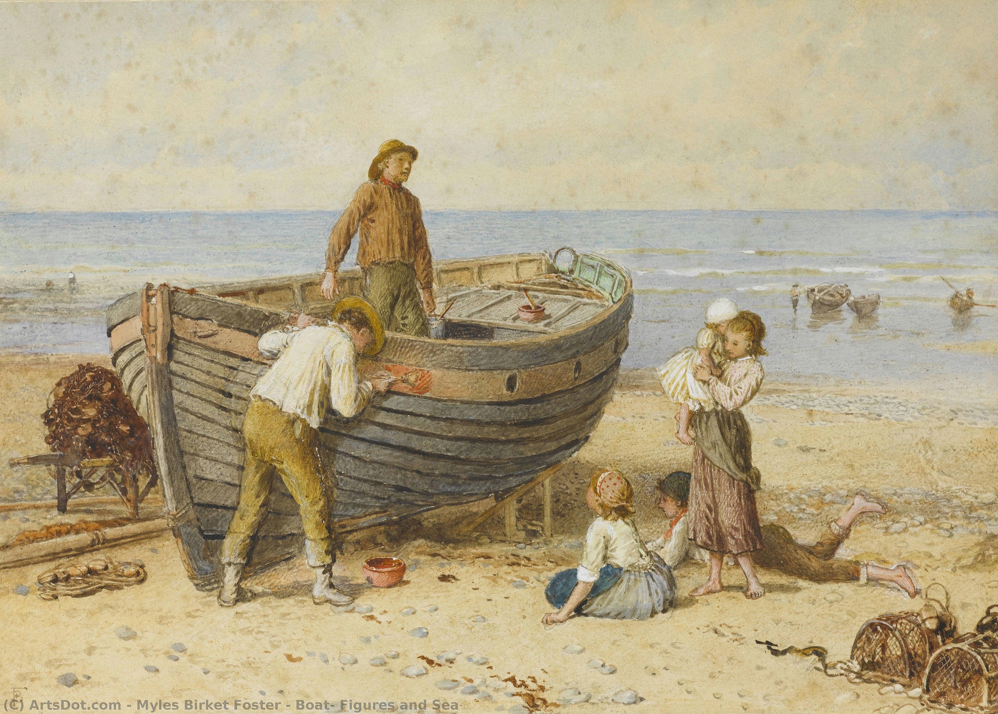 Boat, Figures And Sea — Myles Birket Foster