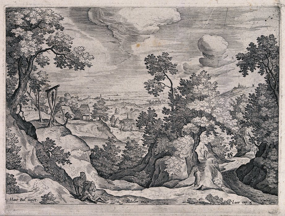 A Bucolic Scene With Hanging Trees And Racks Outside A Villa — Hans Bol