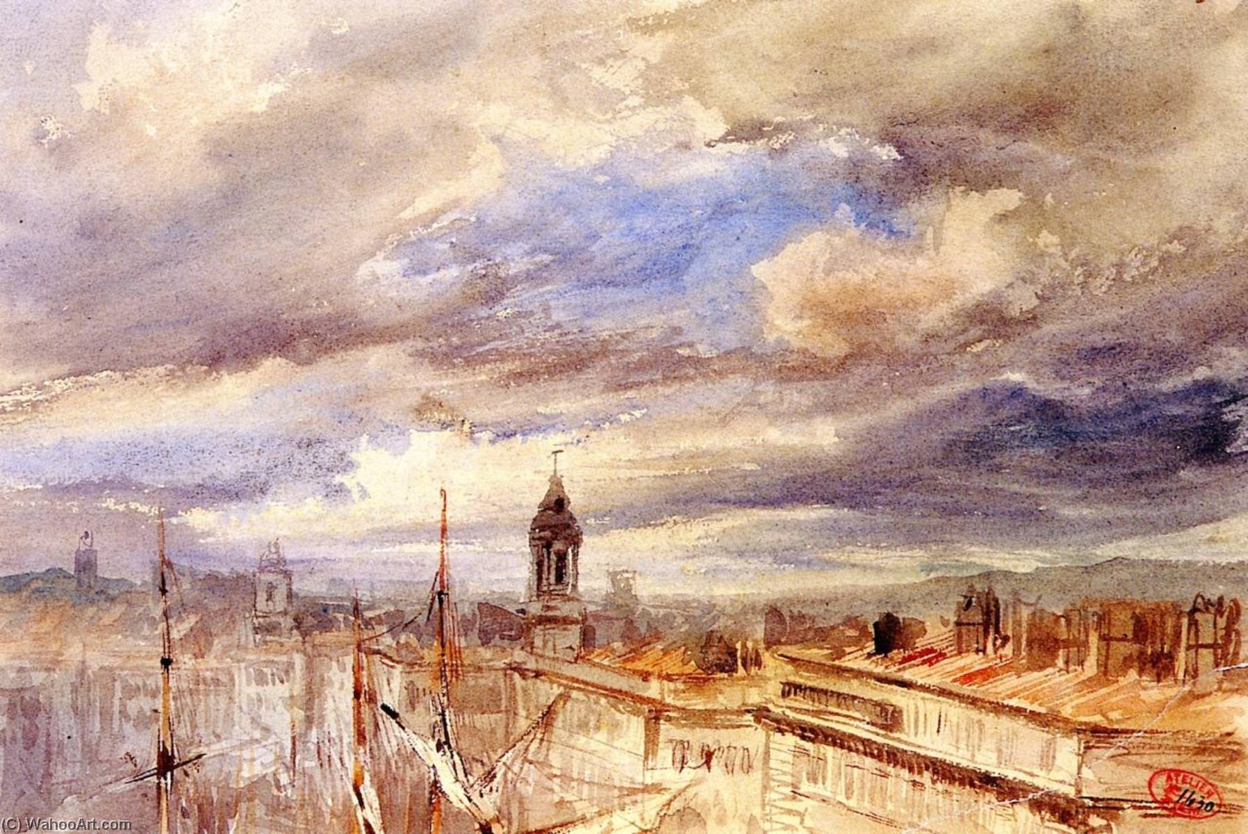 Marseille, Étude De Ciel Sur Les Toits — Felix Francois Georges Philbert Ziem