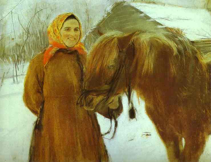 In A Village. Peasant Woman With A Horse — Valentin Alexandrovich Serov