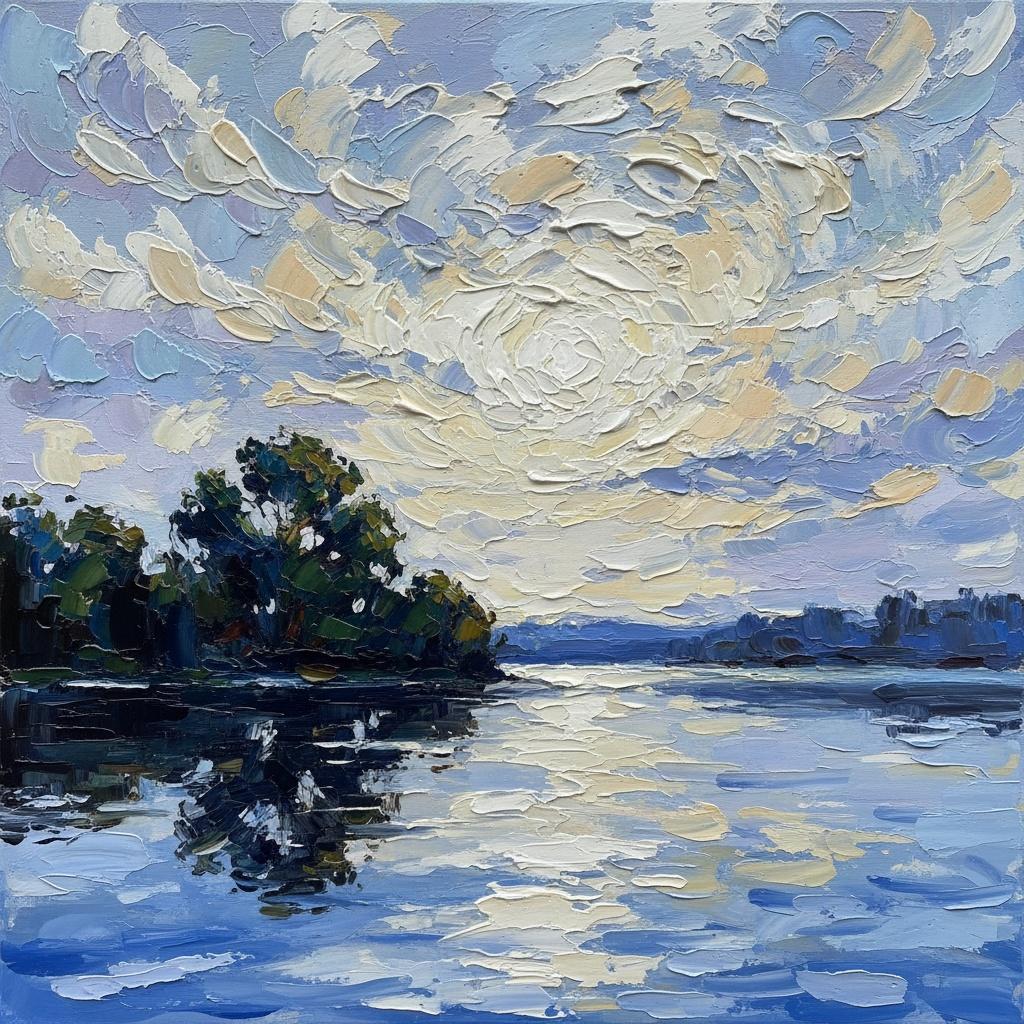 Resplandor Celestial Entre Las Sombras Arremolinadas De Un Horizonte Luminoso En Impasto — Christian Noiret