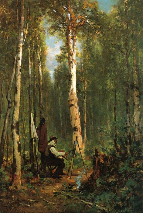 Artist At His Easel In The Woods — Thomas Hill