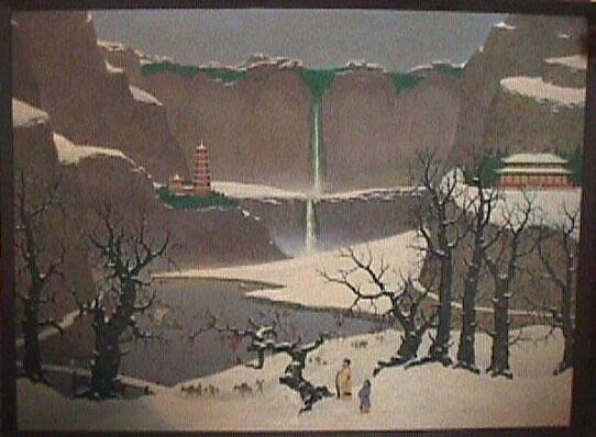Man With A Servant With Two Lakes And A Temple — Chesley Bonestell