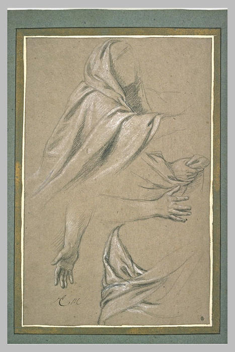 Femme Drapée, À Mi-corps. Etudes De Mains. Draperie — Charles Le Brun