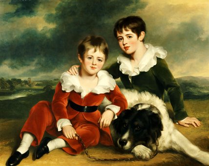 Portrait Of Two Boys With Their Newfoundland Dog — Ramsay Richard Reinagle