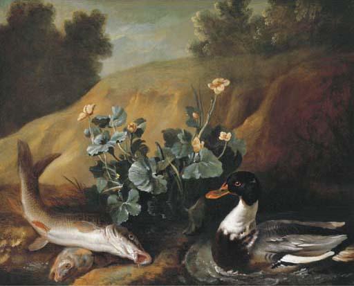 A Duck With Two Barbels At The Edge Of A Pond — Jean-baptiste Oudry