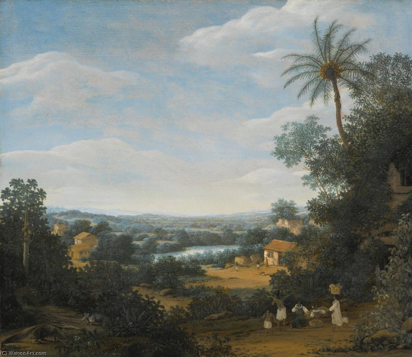Brazilian Landscape With Laborers, An Armadillo And A Tamandua — Frans Jansz Post
