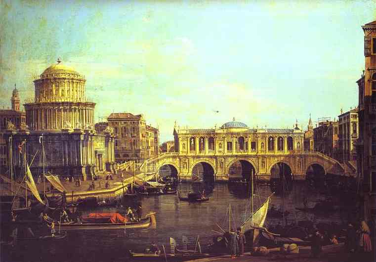 Capriccio - The Grand Canal, With An Imaginary Rialto Bridge And Other Buildings — Canaletto