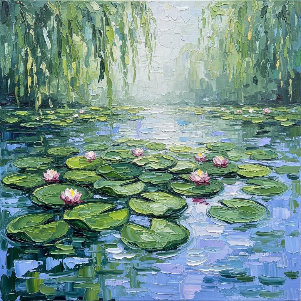 Ätherischer Morgennebel Über Friedvollen Lilien In Einem Einzigartigen Impasto-meisterwerk — Christian Noiret