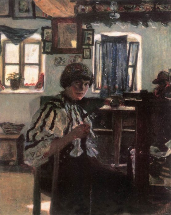 Sokatz Woman Embroidering — István Csók