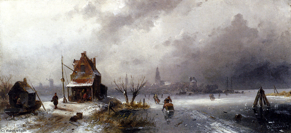 Figures On A Frozen Lake — Charles Henri Joseph Leickert