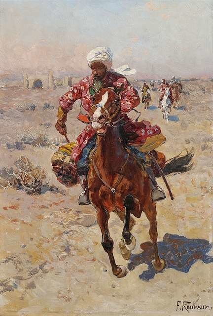 Tscherkessische Reiter In Steppenlandschaft — Franz Roubaud