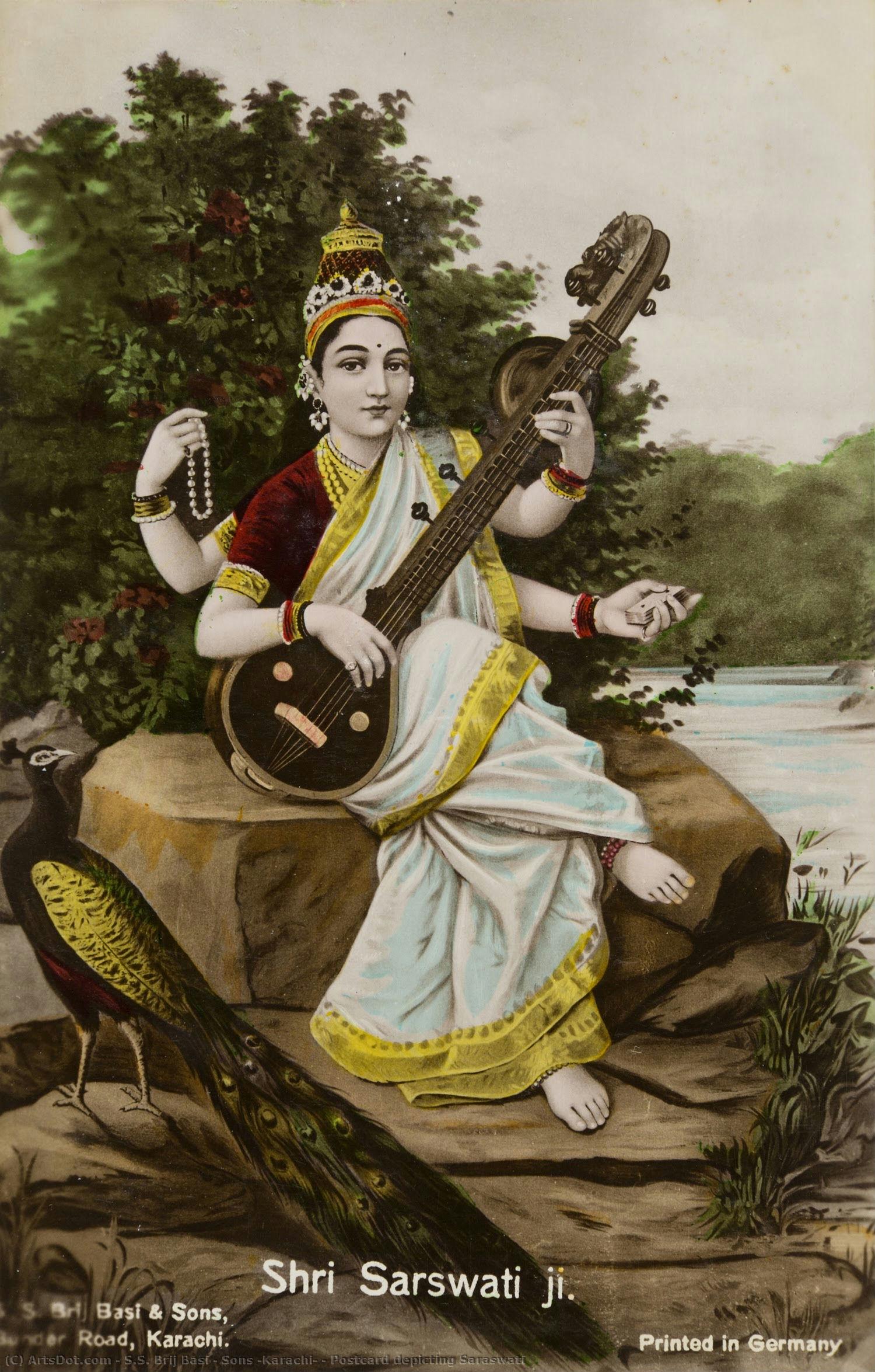 Postcard Depicting Saraswati — S.s. Brij Basi & Sons (karachi)