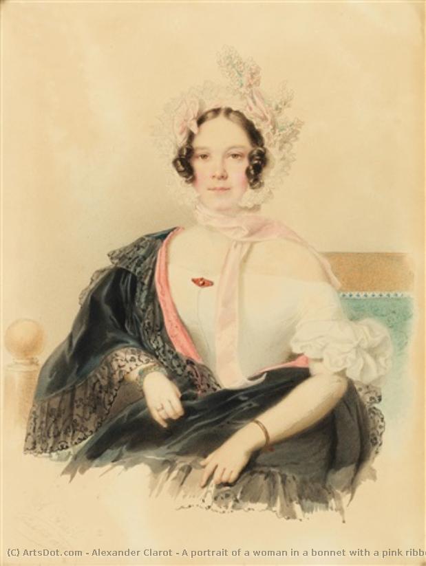 A Portrait Of A Woman In A Bonnet With A Pink Ribbon — Alexander Clarot