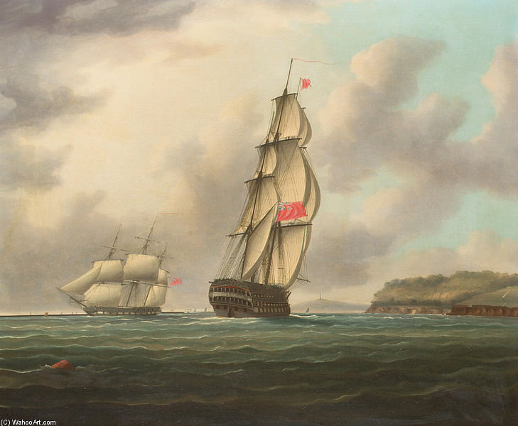 A Large Ship-of-the-line Heading Into Plymouth Sound As An Outward Bound Frigate Is Passing The Breakwater — Thomas Buttersworth